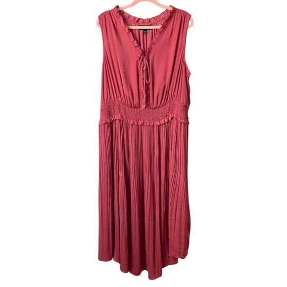 Lane Bryant Dresses & Skirts - Lane Bryant Dress Womens Size 22/24 Burnt Orange Midi Pleated Ruffle Tank A-Line
